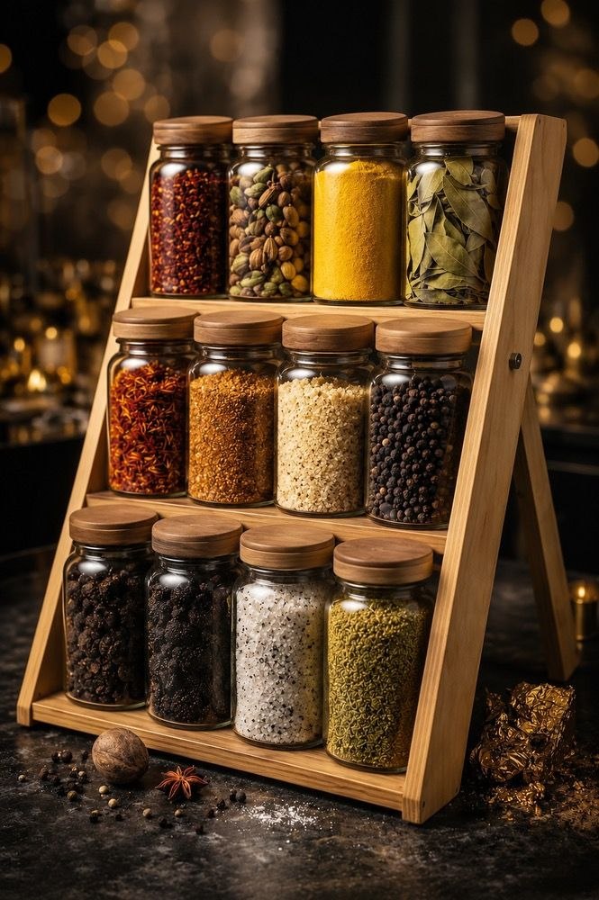 جا ادویه ۱۲تایی دوحالته درب چوبی