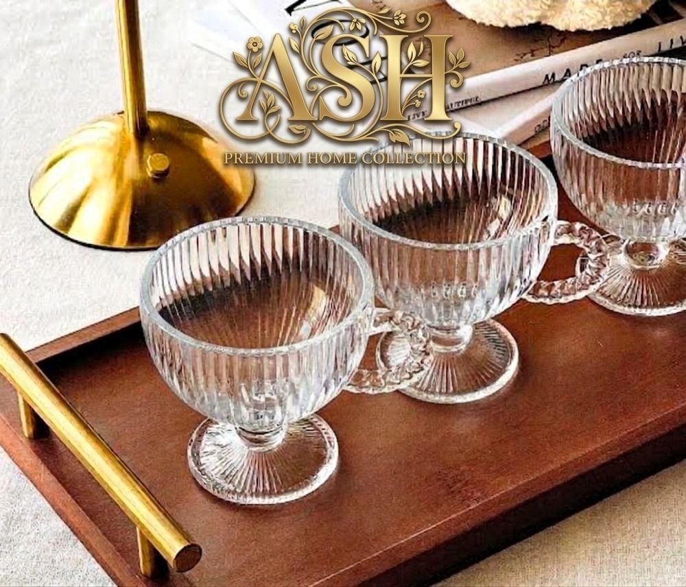 ✨فنجان دسته مروارید شیاردار پایه دار✨