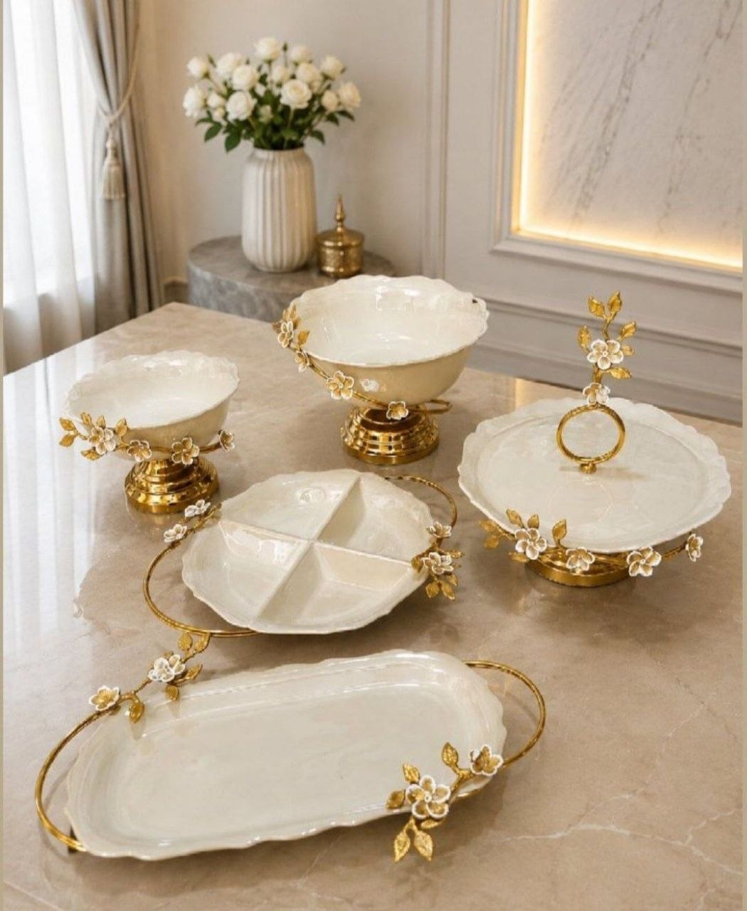 زیباترین سرویس چینی سال با گل های شکوفه برنجی (سرامیک‌نیستا ،چینی هست به رنگ لاستر )